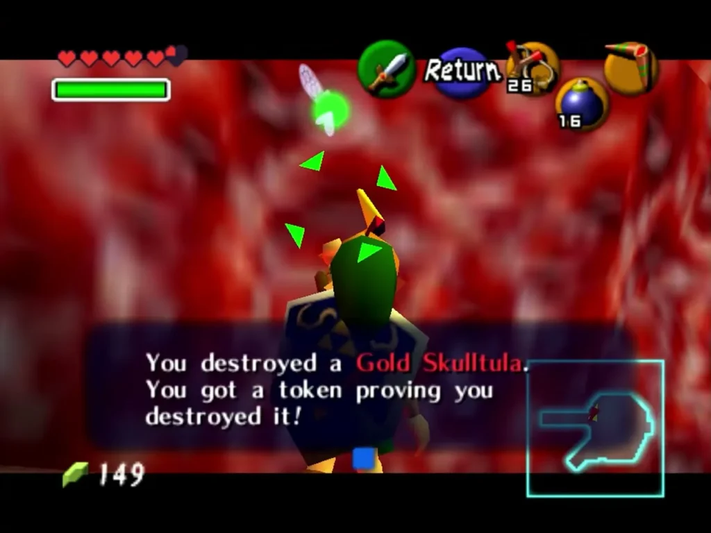 Dialogue box saying Link destroyed a Gold Skulltula and got its token