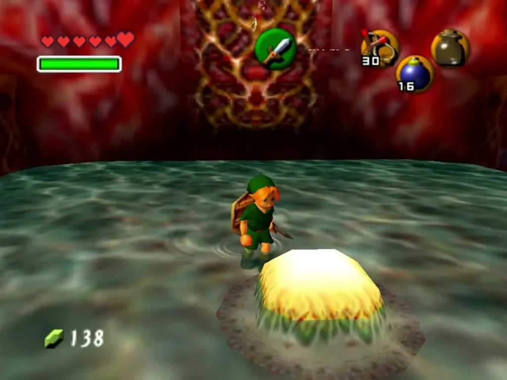 Link beside the raised yellow platform in the water room