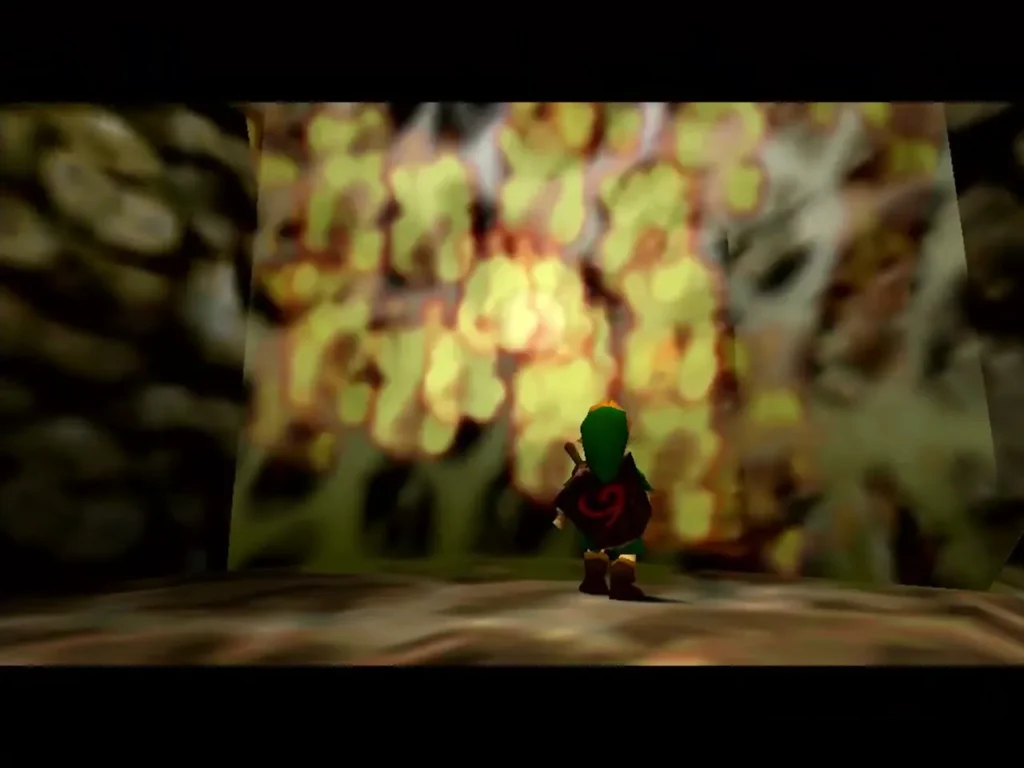 Web burning at the far end of the room in the Great Deku Tree Web burning at the far end of the room in the Great Deku Tree