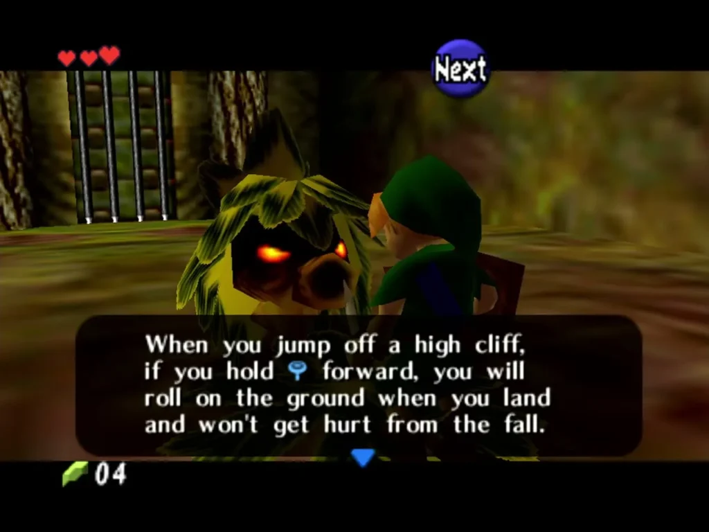 Deku Scrub text explaining the roll when landing from a high jump Deku Scrub text explaining the roll when landing from a high jump