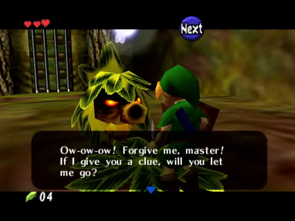 Deku Scrub talking to Link after being stunned in the Great Deku Tree Deku Scrub talking to Link after being stunned in the Great Deku Tree