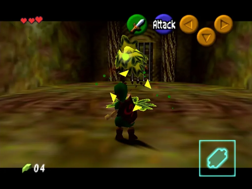Link locked on to a Deku Scrub stunned by a bounced Deku Nut Link locked on to a Deku Scrub stunned by a bounced Deku Nut