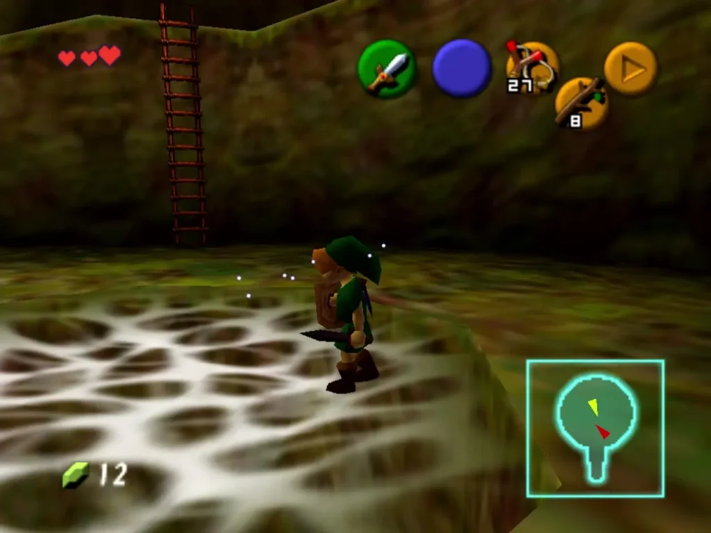Link standing on the white web floor high in the Deku Tree Link standing on the white web floor high in the Deku Tree