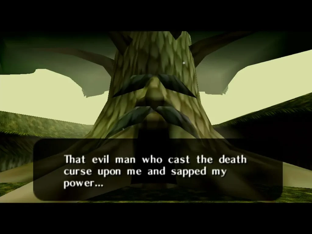 The Great Deku Tree explaining the death curse that the evil man cast on him The Great Deku Tree explaining the death curse that the evil man cast on him
