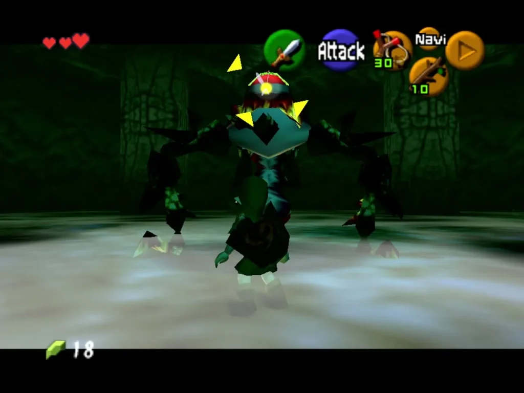 Link standing before Gohma in the boss room, facing the arachnid Link standing before Gohma in the boss room, facing the arachnid