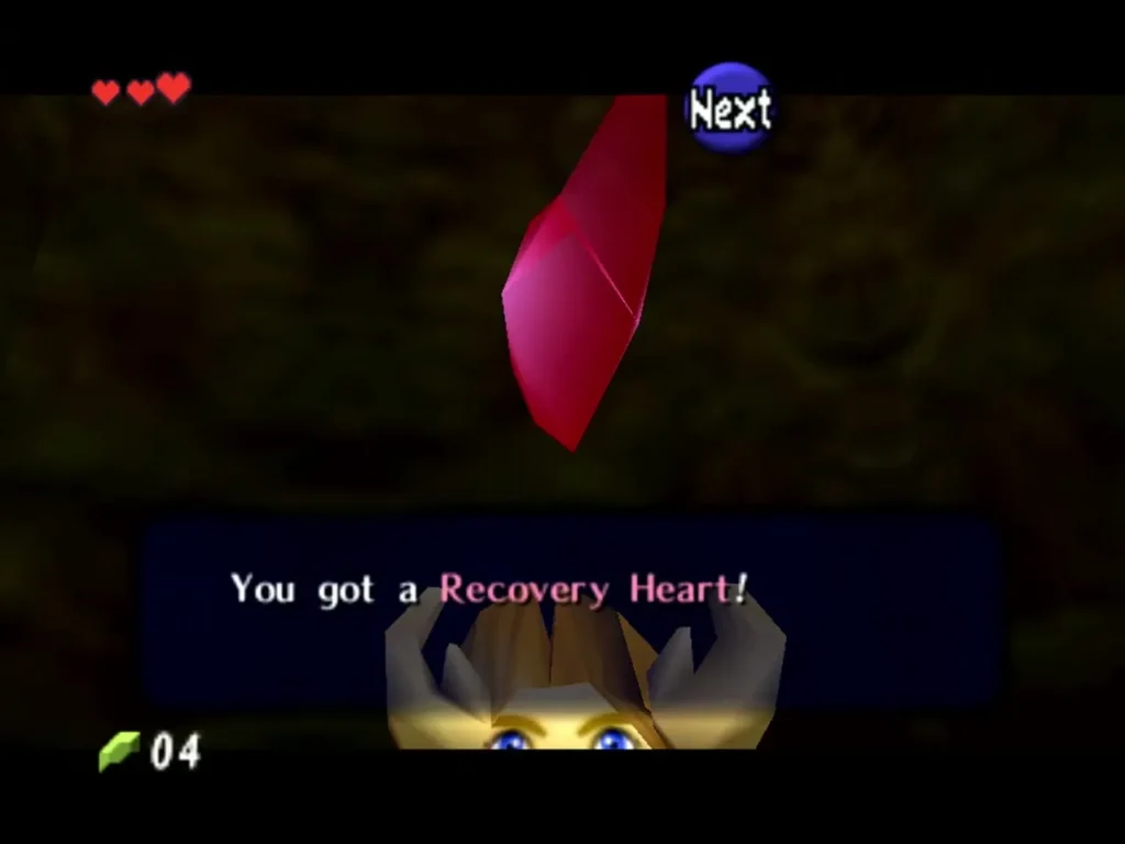 Recovery Heart pickup message in the Great Deku Tree Recovery Heart pickup message in the Great Deku Tree