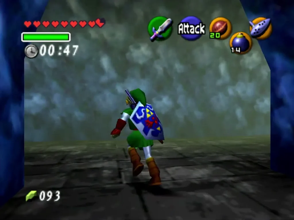 Link running through the blue catacomb tunnels during Dampe's race Link running through the blue catacomb tunnels during Dampe's race