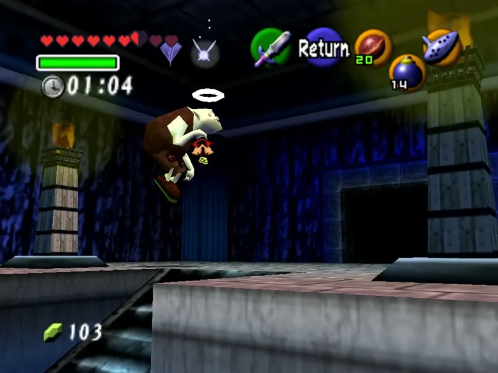 Dampe leaps in the catacomb room at the end of his race with Link Dampe leaps in the catacomb room at the end of his race with Link