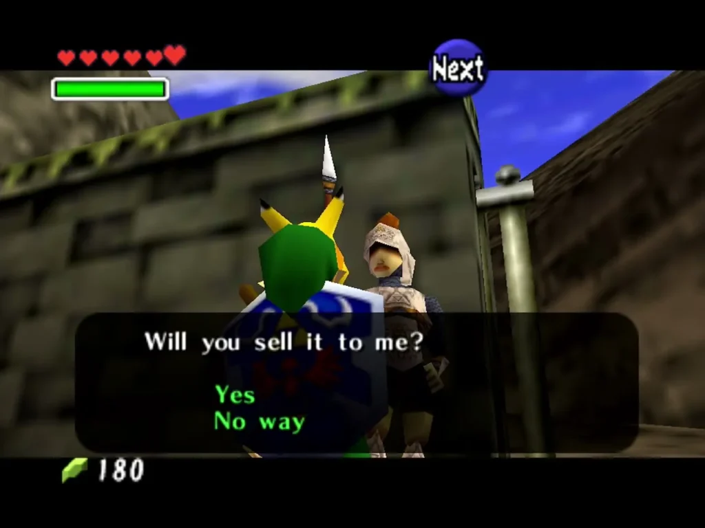Kakariko gate guard asking Link whether he will sell the mask Kakariko gate guard asking Link whether he will sell the mask