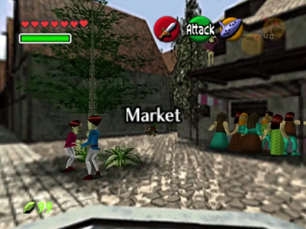 The Market name card over the crowded cobbled street in Hyrule Castle Town The Market name card over the crowded cobbled street in Hyrule Castle Town
