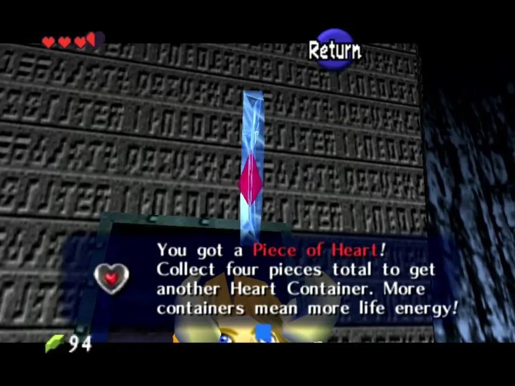 A Piece of Heart floats above the message box reading You got a Piece of Heart A Piece of Heart floats above the message box reading You got a Piece of Heart