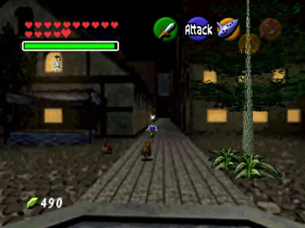 Link running down a Market back street at night with two stray dogs roaming ahead of him Link running down a Market back street at night with two stray dogs roaming ahead of him