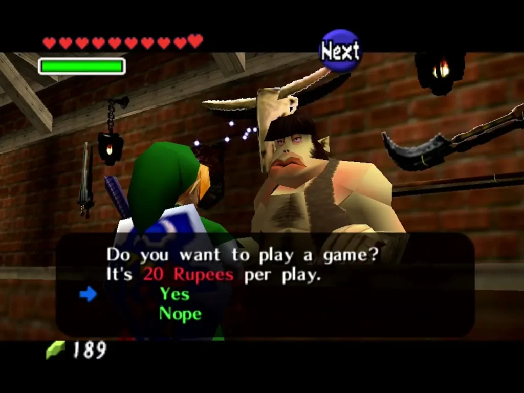 Shooting Gallery man asks Link if he wants to play for 20 Rupees per play Shooting Gallery man asks Link if he wants to play for 20 Rupees per play