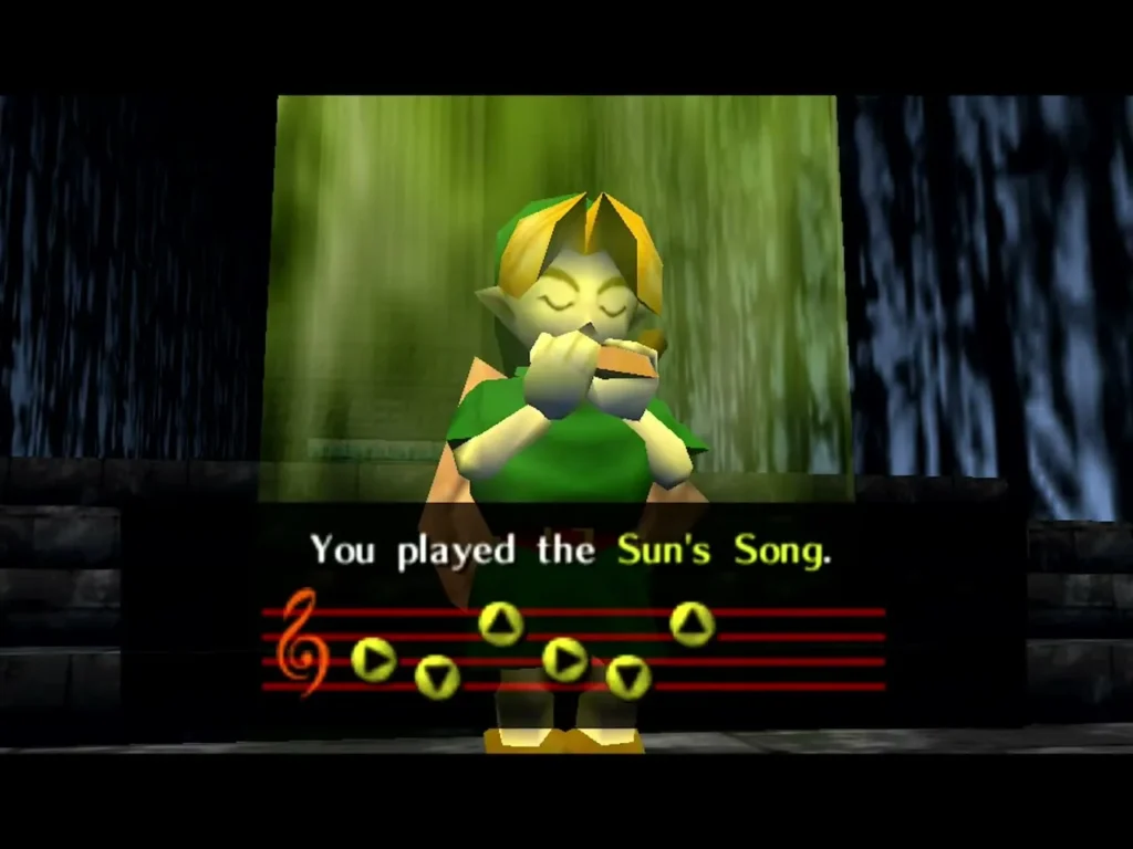Link plays the Sun's Song with the notes on screen Link plays the Sun's Song with the notes on screen
