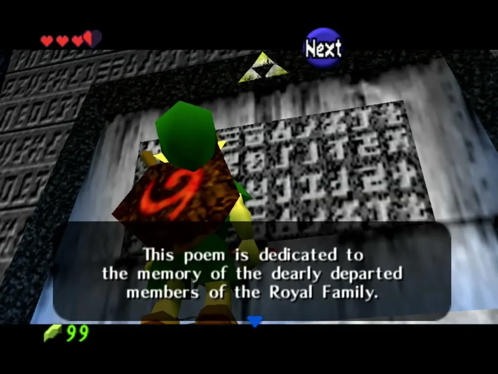 Link reading the rune poem on the tomb wall, dedicated to the Royal Family Link reading the rune poem on the tomb wall, dedicated to the Royal Family