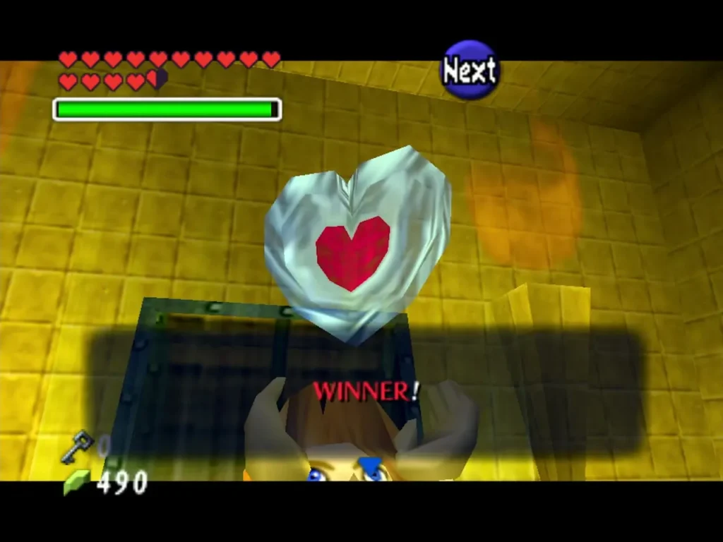 Treasure Chest Shop final chest opens to a heart container piece with a WINNER message Treasure Chest Shop final chest opens to a heart container piece with a WINNER message