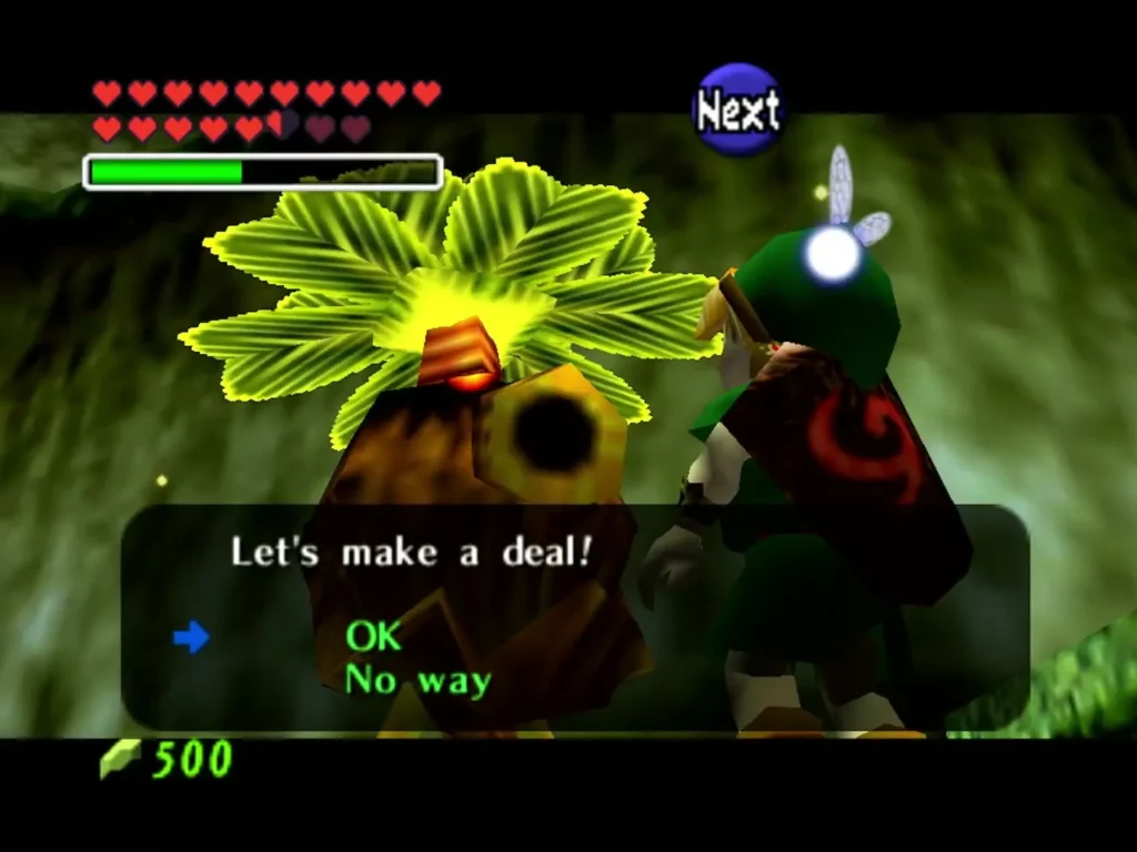 The Business Scrub in the Lost Woods asking Link to make a deal, with OK and No way choices The Business Scrub in the Lost Woods asking Link to make a deal, with OK and No way choices