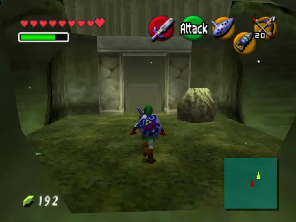 Adult Link approaching a stone doorway with a boulder beside it in front of the Goron City tunnel in the Lost Woods Adult Link approaching a stone doorway with a boulder beside it in front of the Goron City tunnel in the Lost Woods