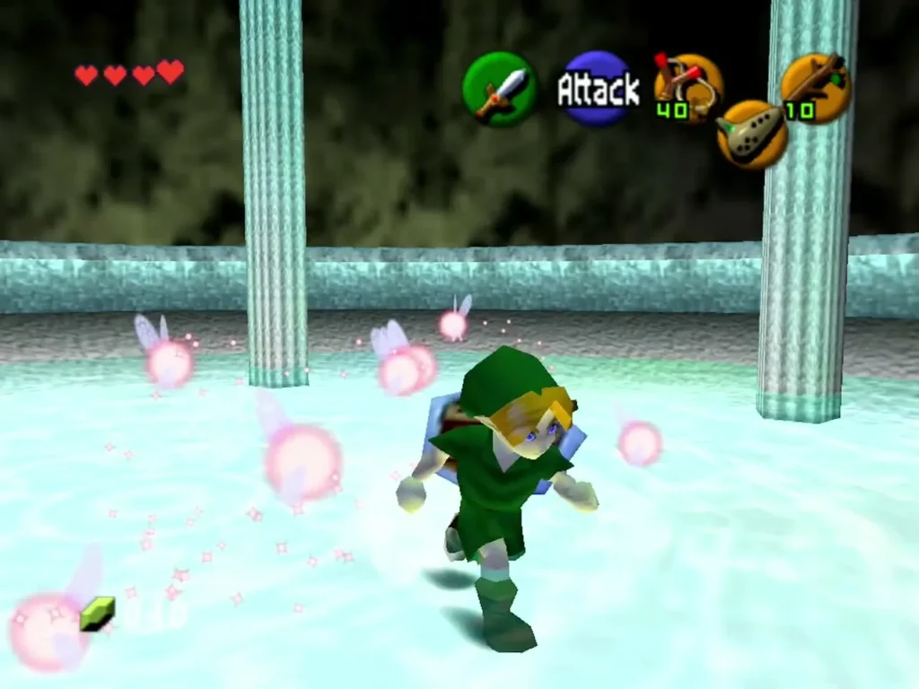 Healing fairies flying around Link in the Fairy's Fountain pool Healing fairies flying around Link in the Fairy's Fountain pool