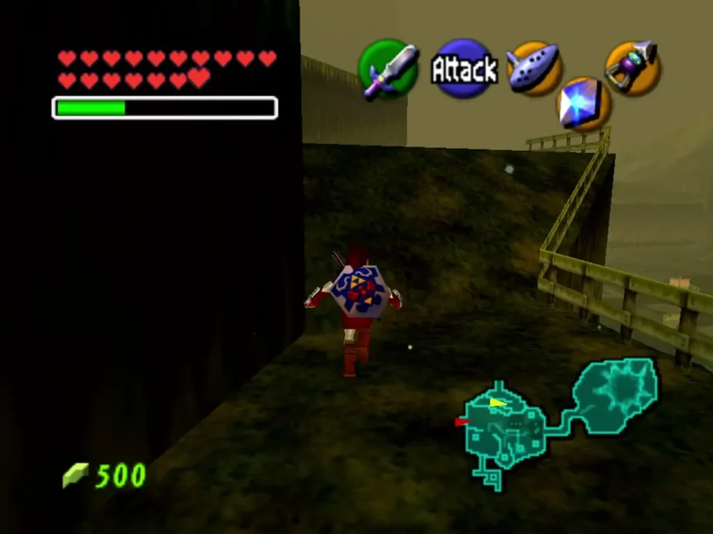 Adult Link walking along a wooden log walkway in the Lost Woods Adult Link walking along a wooden log walkway in the Lost Woods
