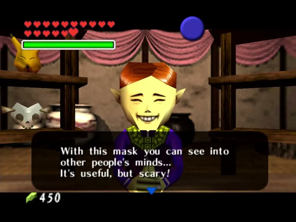 Mask salesman saying the Mask of Truth lets Link see into other people minds Mask salesman saying the Mask of Truth lets Link see into other people minds