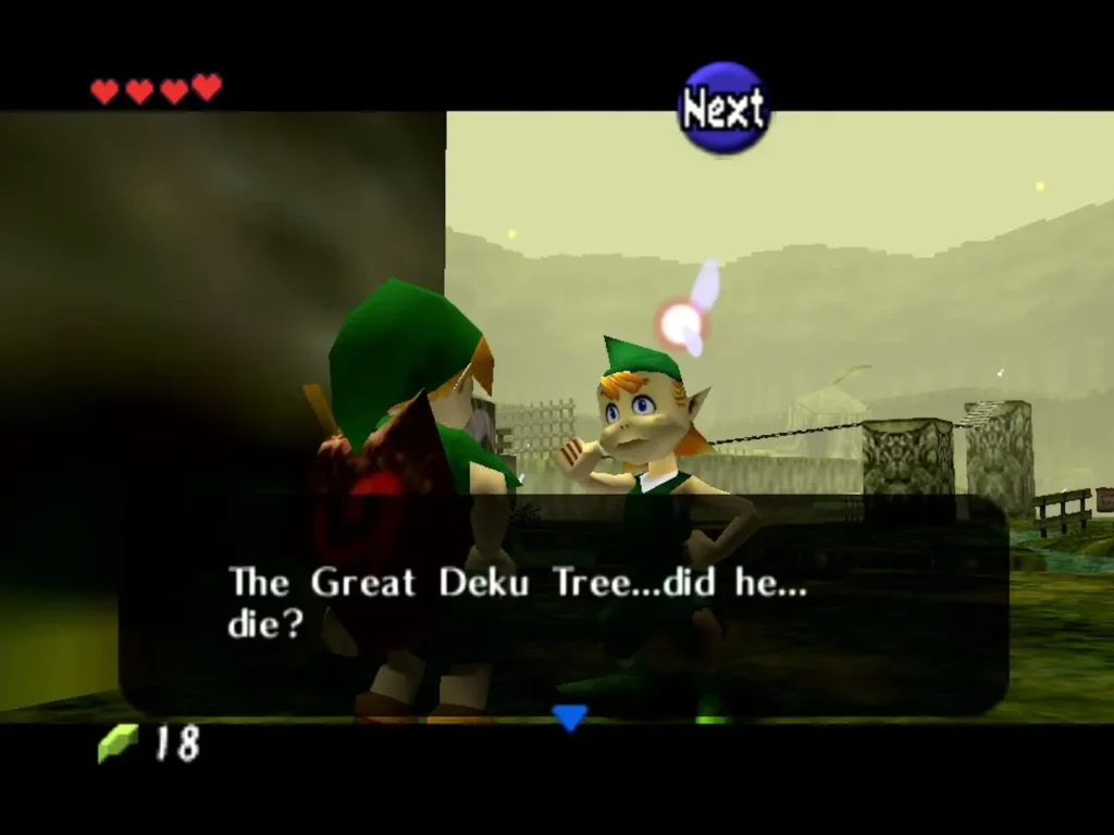 Saria asking Link whether the Great Deku Tree has died Saria asking Link whether the Great Deku Tree has died