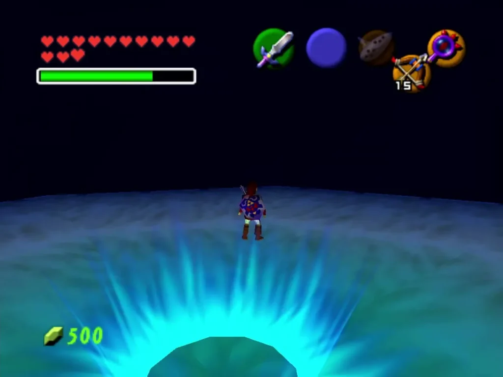 Link standing in the bright blue light after Bongo Bongo falls Link standing in the bright blue light after Bongo Bongo falls