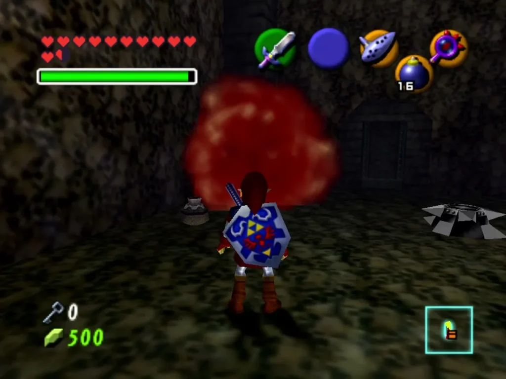 Bomb explosion beside the dirt pile that hides a chest in Shadow Temple Bomb explosion beside the dirt pile that hides a chest in Shadow Temple