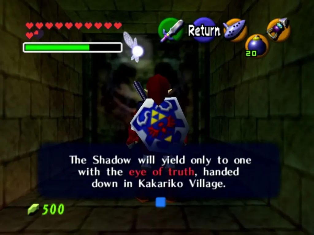 Voice hint box in the Shadow Temple saying the Shadow yields only to the eye of truth Voice hint box in the Shadow Temple saying the Shadow yields only to the eye of truth