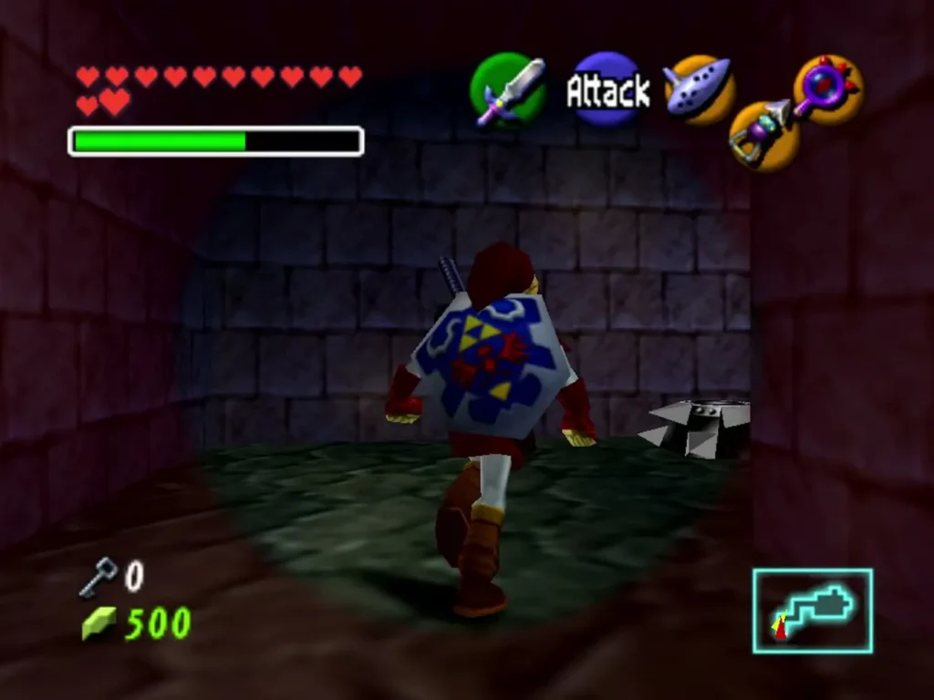 Link running down the Fan Corridor past a spike trap Link running down the Fan Corridor past a spike trap