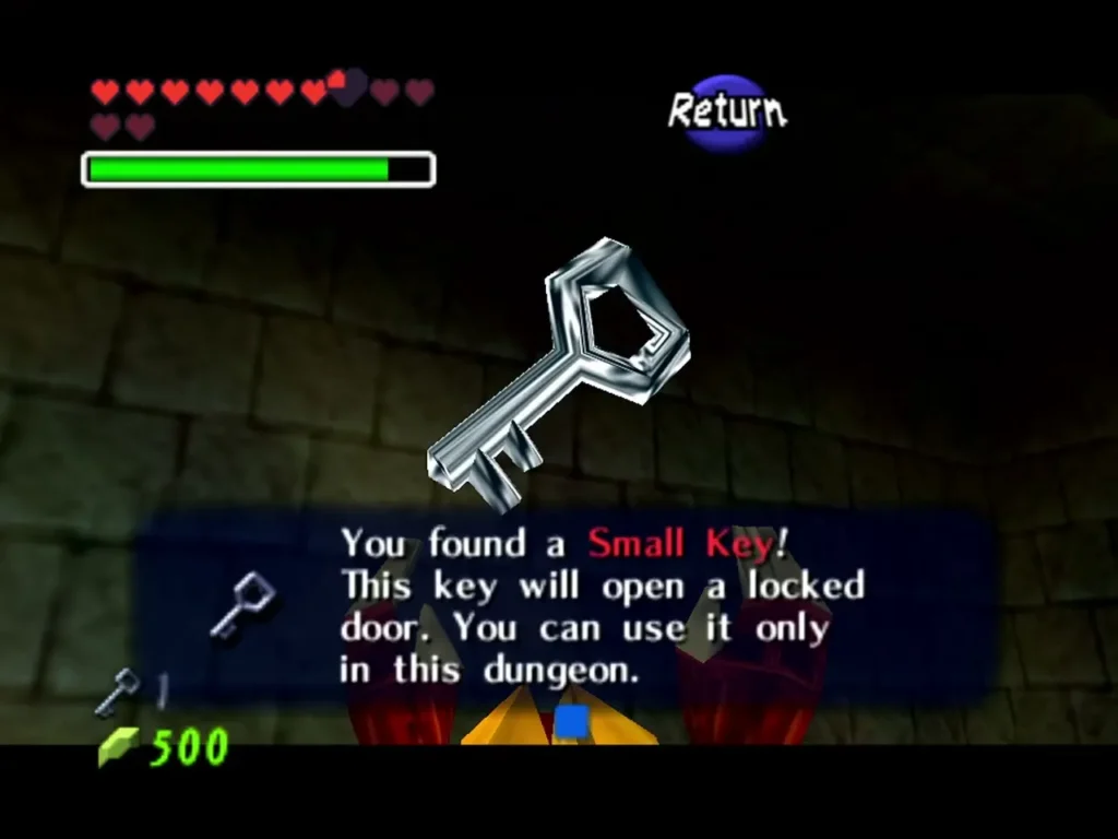 The fifth Small Key held above the chest with the You found a Small Key box fully shown The fifth Small Key held above the chest with the You found a Small Key box fully shown