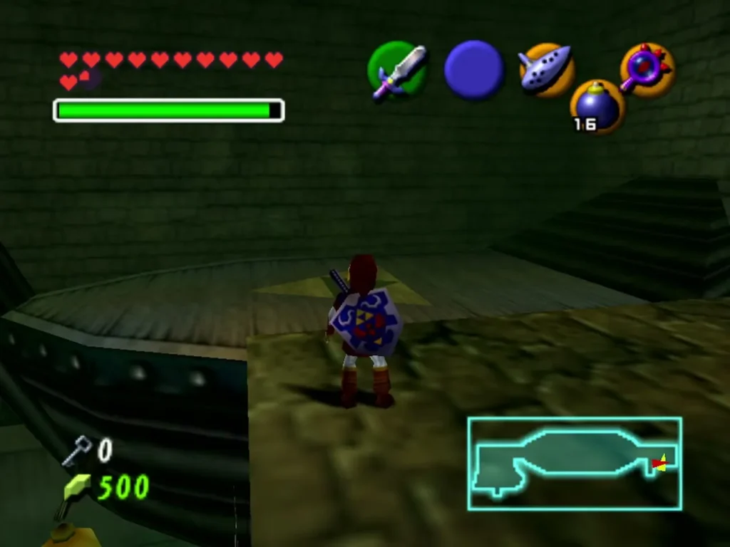 Link standing on the deck of the boat in the Shadow Temple Link standing on the deck of the boat in the Shadow Temple
