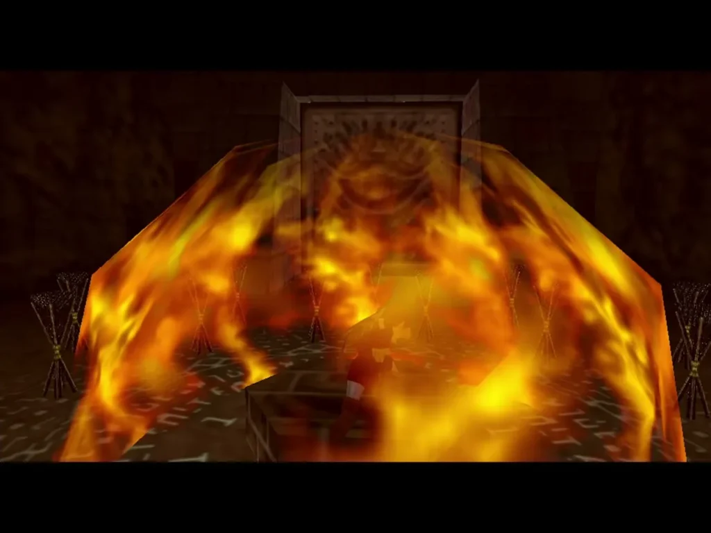 Link casting Din's Fire in the round torch chamber Link casting Din's Fire in the round torch chamber