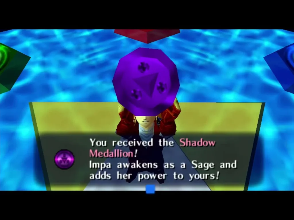 Link holding up the Shadow Medallion with the You received the Shadow Medallion message Link holding up the Shadow Medallion with the You received the Shadow Medallion message