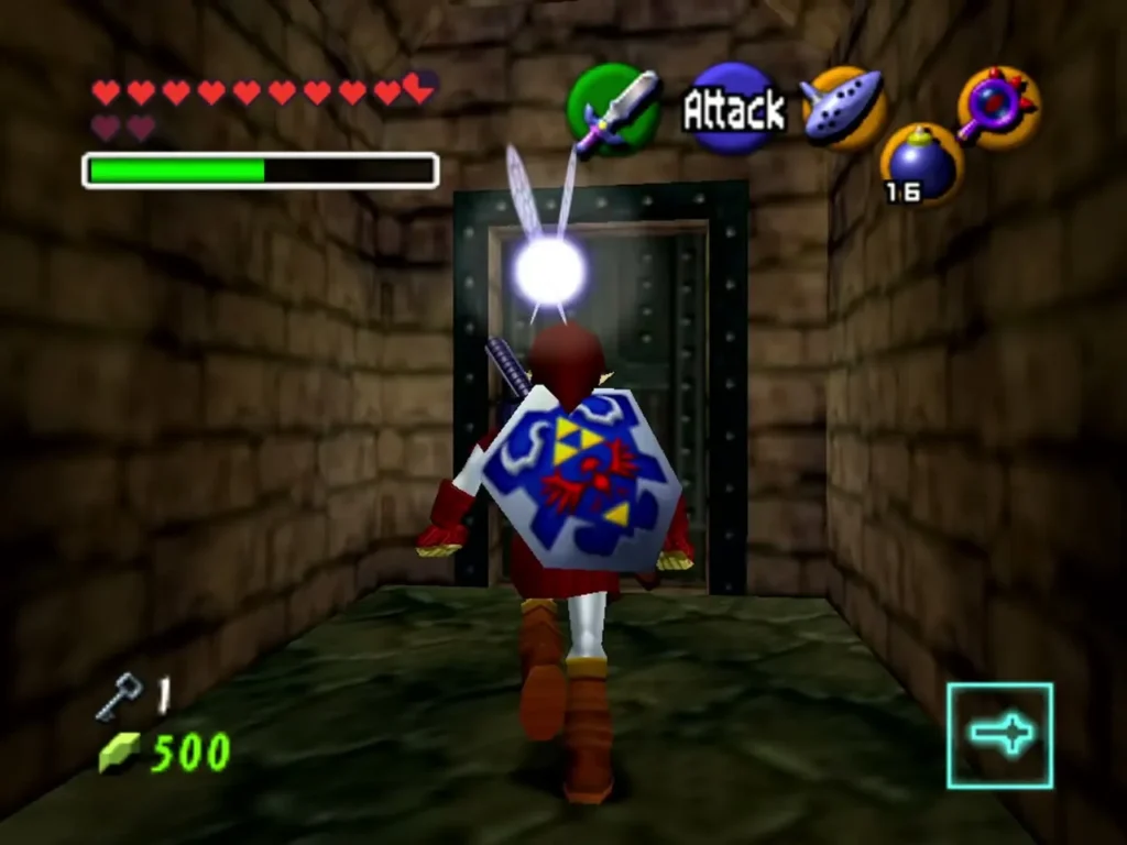 Link stepping toward a locked iron door with a bright flash of light Link stepping toward a locked iron door with a bright flash of light