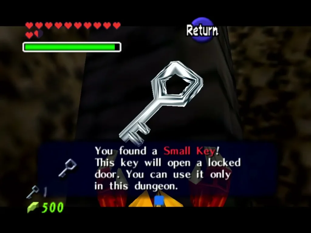 The Small Key held up with its 'You found a Small Key' box in Shadow Temple The Small Key held up with its 'You found a Small Key' box in Shadow Temple