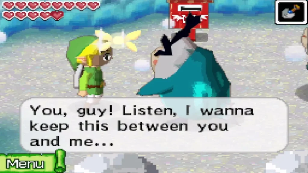 An antlered Anouki villager on the Isle of Frost speaks to Link beside a mailbox An antlered Anouki villager on the Isle of Frost speaks to Link beside a mailbox