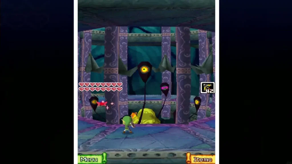 Link facing Bellum's tentacle eyes in the depths of the Temple of the Ocean King Link facing Bellum's tentacle eyes in the depths of the Temple of the Ocean King