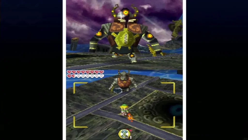 Link facing the towering armoured Bellumbeck in the final fight Link facing the towering armoured Bellumbeck in the final fight