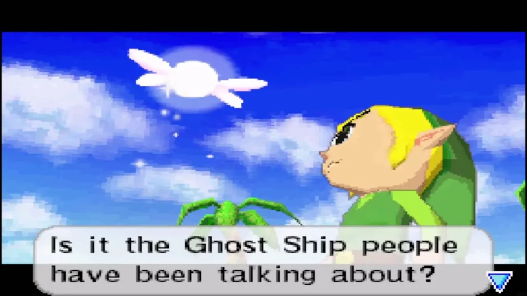 Ciela floats above Link and asks about the Ghost Ship Ciela floats above Link and asks about the Ghost Ship