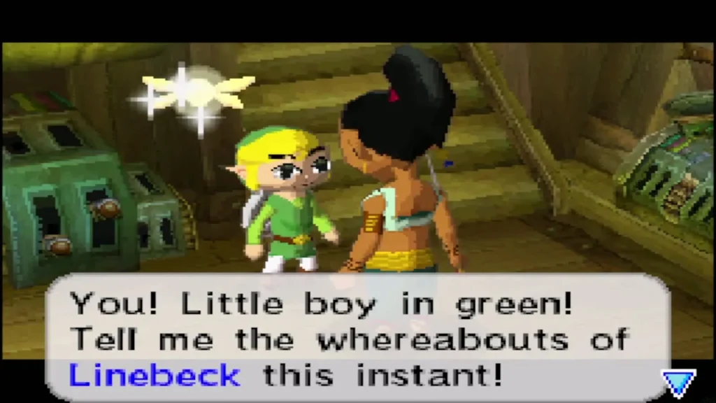Jolene demanding that Link tell her where Linebeck is hiding Jolene demanding that Link tell her where Linebeck is hiding