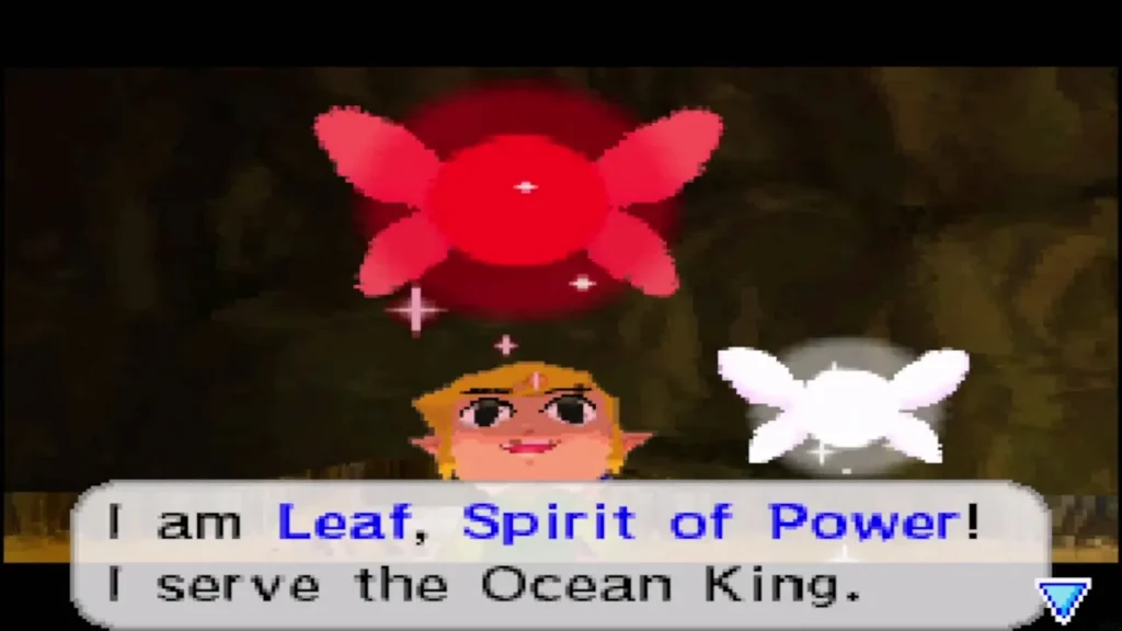 Leaf, the red Spirit of Power, introducing herself to Link and Ciela Leaf, the red Spirit of Power, introducing herself to Link and Ciela