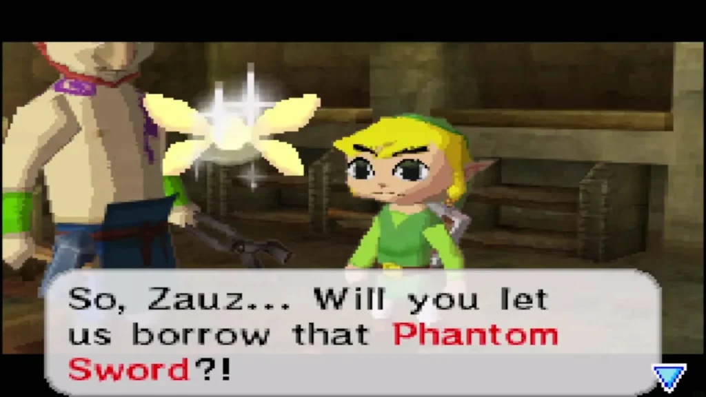 Link asking Zauz to let him borrow the Phantom Sword Link asking Zauz to let him borrow the Phantom Sword