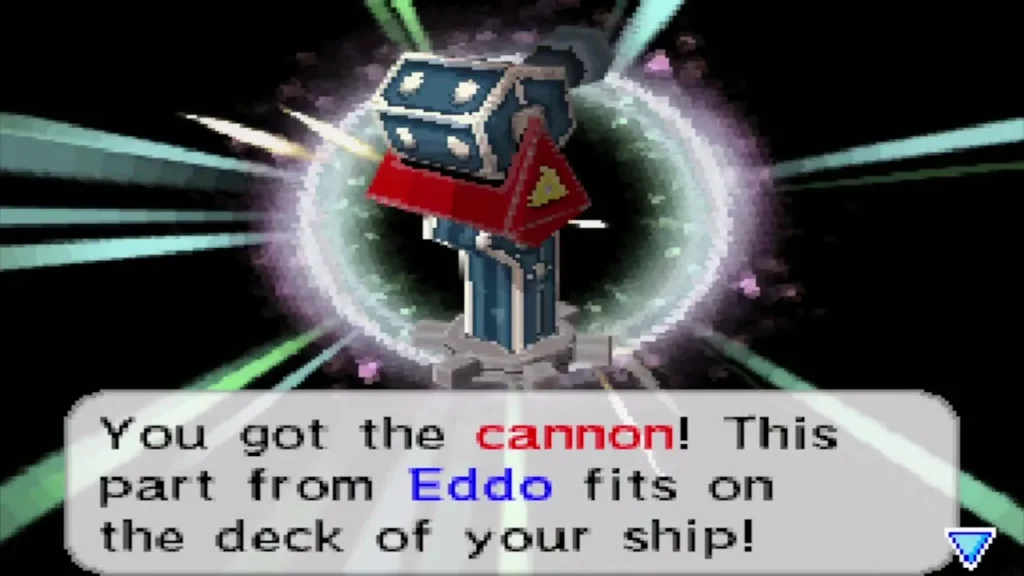 Link receiving the cannon part from Eddo for the deck of his ship Link receiving the cannon part from Eddo for the deck of his ship