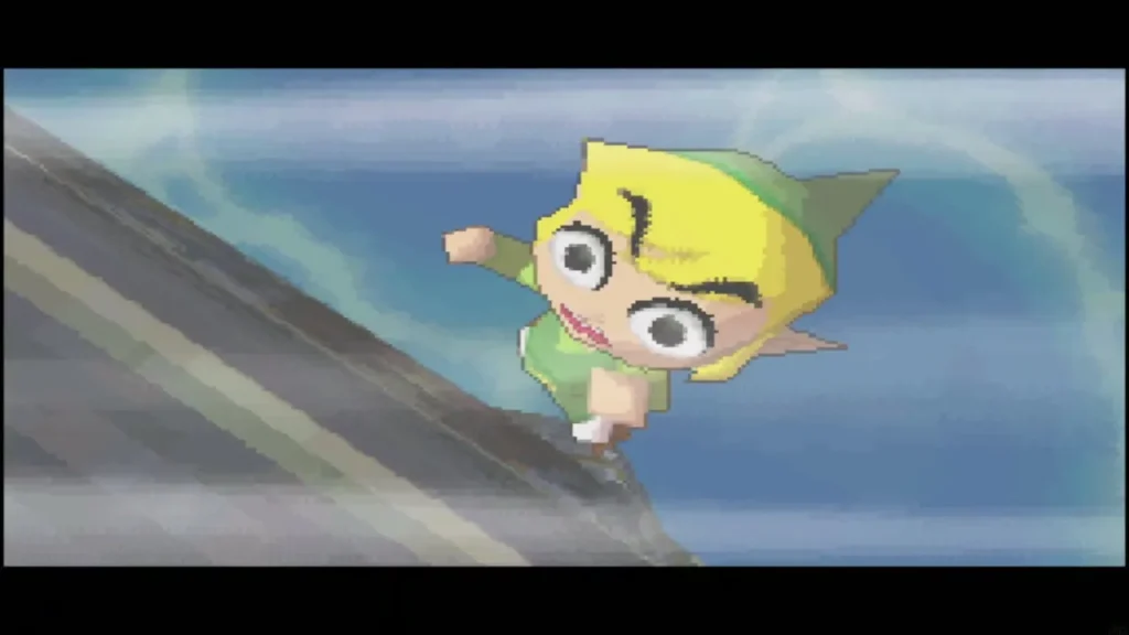 Link leaping onto the hull of the Ghost Ship Link leaping onto the hull of the Ghost Ship