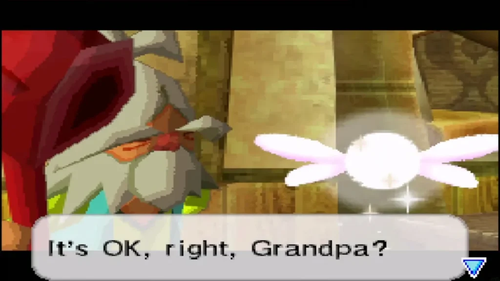 Oshus beside Ciela as she asks for his permission to go with Link Oshus beside Ciela as she asks for his permission to go with Link