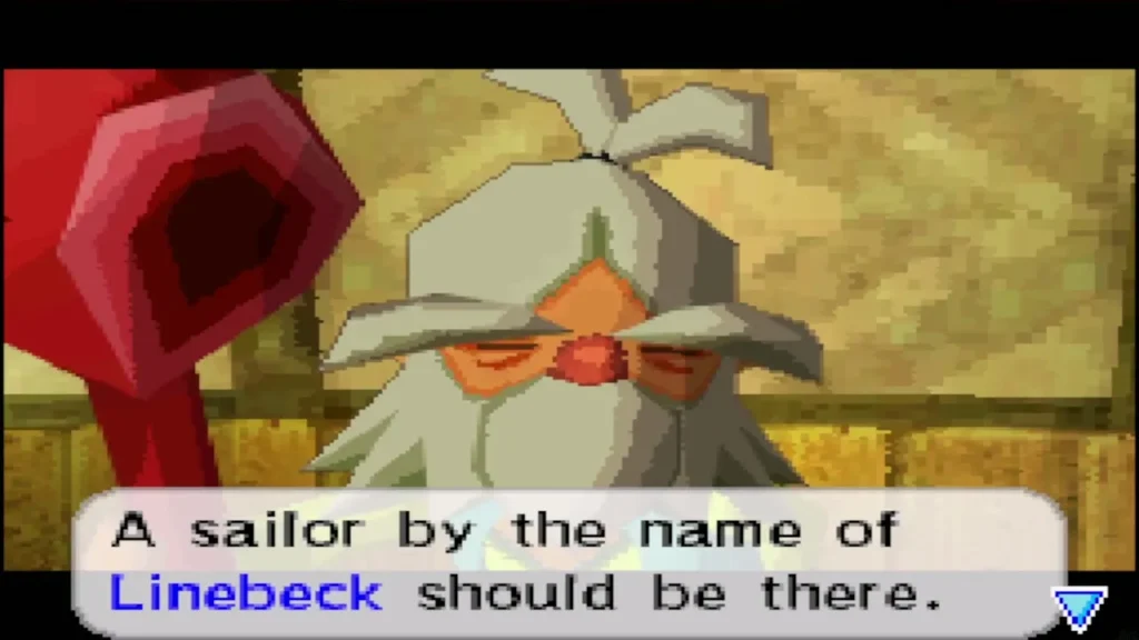 Oshus telling Link that a sailor named Linebeck should be at the port Oshus telling Link that a sailor named Linebeck should be at the port