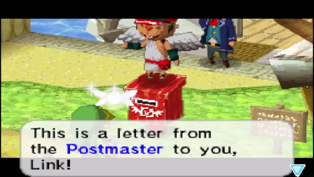 The winged Postman perched on a red mailbox announces a letter from the Postmaster The winged Postman perched on a red mailbox announces a letter from the Postmaster