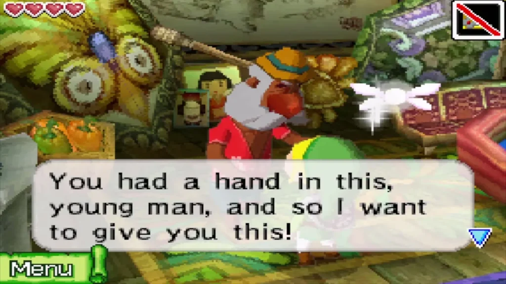 The Old Wayfarer offering Link a reward in his hut The Old Wayfarer offering Link a reward in his hut