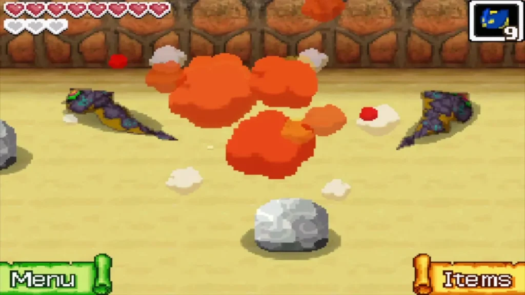 Two Eye Slugs on a sandy floor beside a bursting blast of orange smoke Two Eye Slugs on a sandy floor beside a bursting blast of orange smoke